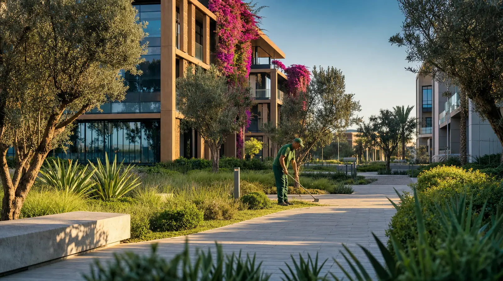 Campus corporate avec espaces verts entretenus